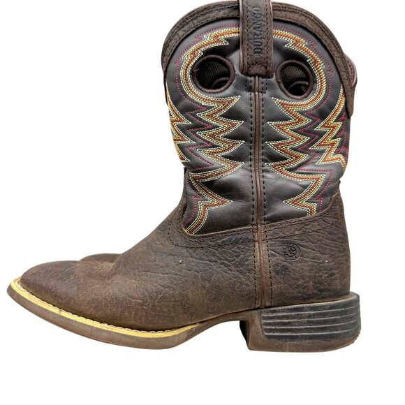 Durango Lil' Rebel Pro Brown Leather Square toe 8" Western Cowboy Boot Kids 2M - Picture 2 of 12